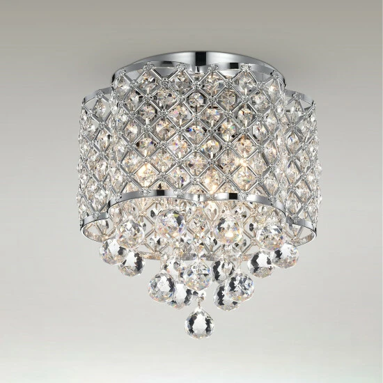 Best Pirce โ Silver Orchid Jannings Chrome 3-Light Crystal And Metal Drum Shade Flush Mount ๐