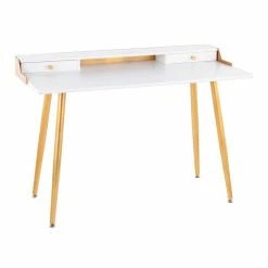 Promo ✔️ Silver Orchid Creggan Glam Gold Metal & Wood Office Desk 👏