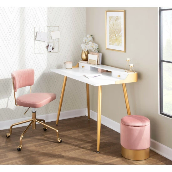 Promo âď¸ Silver Orchid Creggan Glam Gold Metal & Wood Office Desk đ - Image 2