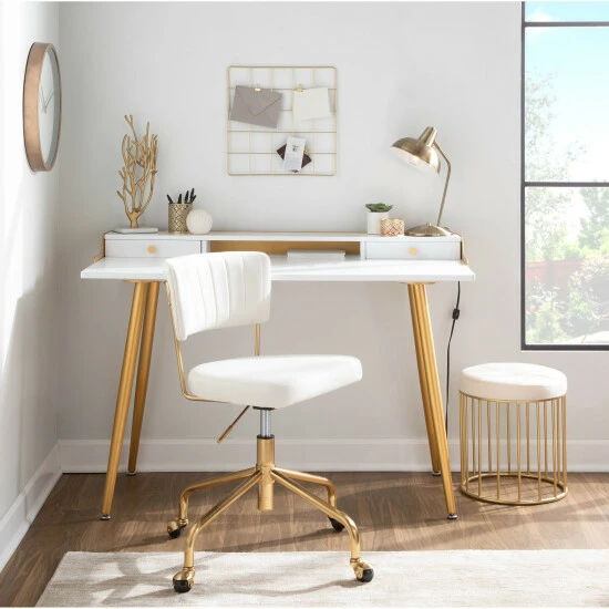 Promo âď¸ Silver Orchid Creggan Glam Gold Metal & Wood Office Desk đ - Image 7