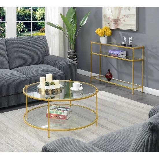 Brand new ⨠Silver Orchid Farrar Glass 2-tier Round Coffee Table Gold đ 6 Brand new ⨠Silver Orchid Farrar Glass 2-tier Round Coffee Table Gold đ - Image 4