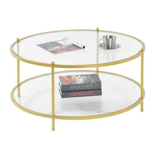 Brand new ⨠Silver Orchid Farrar Glass 2-tier Round Coffee Table Gold đ 7 Brand new ⨠Silver Orchid Farrar Glass 2-tier Round Coffee Table Gold đ - Image 5