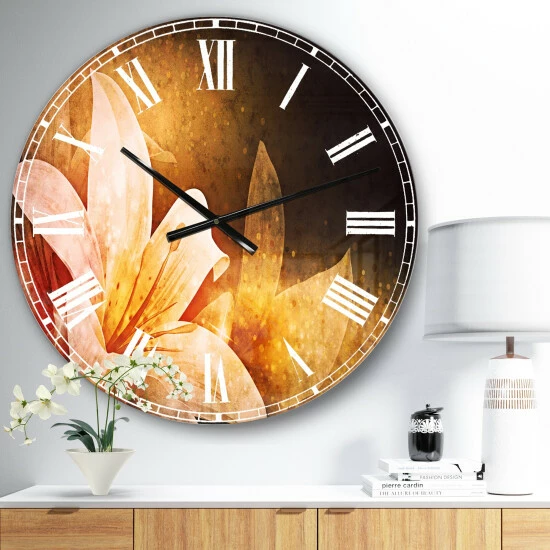 Flash Sale â Silver Orchid Fonteney Floral Oversized Metal Clock đĽ°