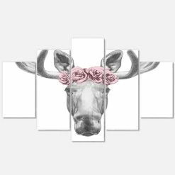 Cheap ⭐ Silver Orchid 'Moose With Floral Head Wreath' Moose Glossy Metal Wall Art 🤩