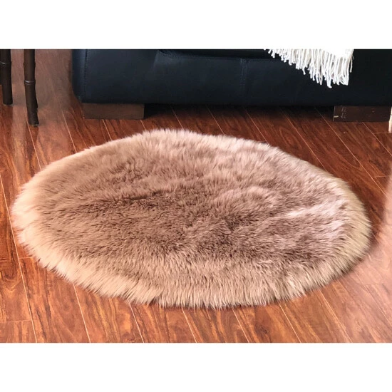 Wholesale ✨ Silver Orchid Nansen Luxurious Faux Sheepskin Round Shag Area Rug Camel 🤩 - Image 4
