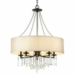 Buy 💯 Silver Orchid Ilyinsky Crystal/ Linen Drum Shade 5-light Chandelier Black 😀