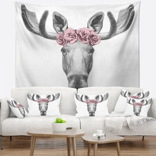 Coupon đ Silver Orchid 'Designart Moose With Floral Head Wreath' Moose Wall Tapestry đ 3 Coupon đ Silver Orchid 'Designart Moose With Floral Head Wreath' Moose Wall Tapestry đ