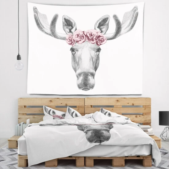 Coupon đ Silver Orchid 'Designart Moose With Floral Head Wreath' Moose Wall Tapestry đ 4 Coupon đ Silver Orchid 'Designart Moose With Floral Head Wreath' Moose Wall Tapestry đ - Image 2