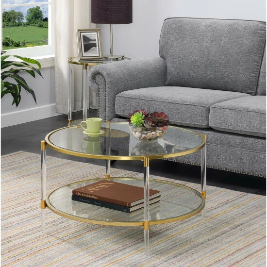 Hot Sale ๐ Silver Orchid Farrar Acrylic Glass Coffee Table Clear/gold ๐คฉ - Image 3
