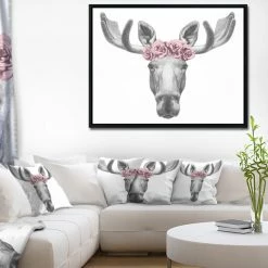 Cheap 👍 Silver Orchid 'Designart Moose With Floral Head Wreath' Moose Framed Canvas Art Print 👍
