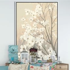 Best Sale 🧨 Silver Orchid 'Brown Onn Grey Blossoms' Traditional Framed Canvas ⭐