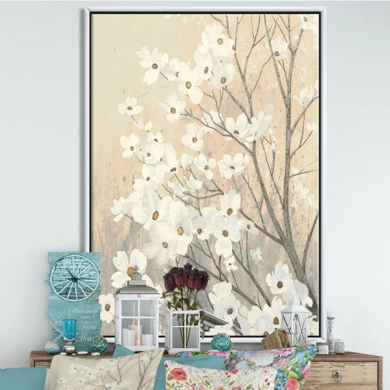 Best Sale 𧨠Silver Orchid 'Brown Onn Grey Blossoms' Traditional Framed Canvas â