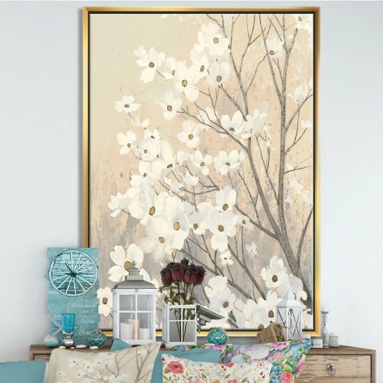 Best Sale 𧨠Silver Orchid 'Brown Onn Grey Blossoms' Traditional Framed Canvas â - Image 8