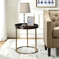 Best Sale 🧨 Silver Orchid Bruns Round Espresso Tray Table ✨