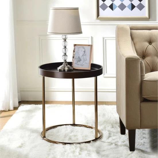 Best Sale 🧨 Silver Orchid Bruns Round Espresso Tray Table ✨
