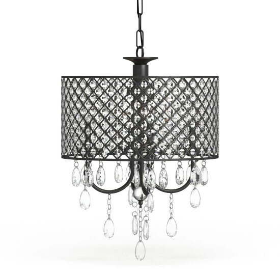 Coupon ❤️ Silver Orchid Berger Antique Black 4-light Round Crystal Chandelier 🔥