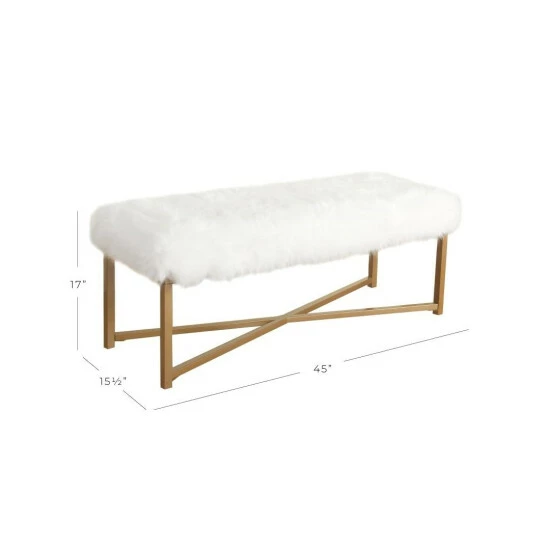Brand new đ Silver Orchid Kelly Faux Fur White Rectangle Bench 𼰠- Image 8