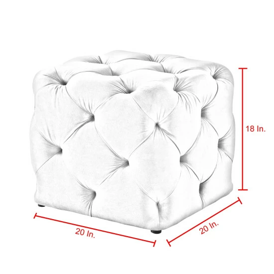 Buy ๐ Silver Orchid Karloff Velvet Or Linen Square Modern Tufted Ottoman Beige ๐งจ - Image 7