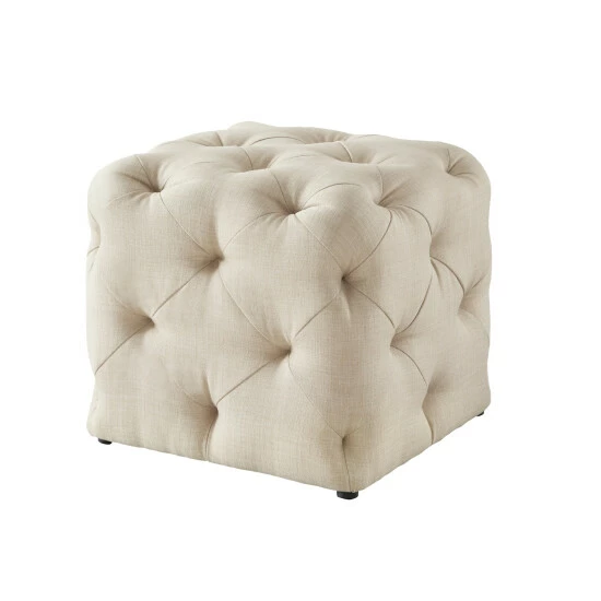 Buy ๐ Silver Orchid Karloff Velvet Or Linen Square Modern Tufted Ottoman Beige ๐งจ - Image 8