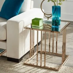 Deals 👏 Silver Orchid Barker Champagne Gold Finish End Table With Mirror 😀