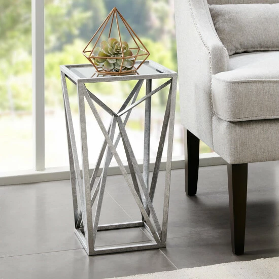 Promo đŻ Silver Orchid Allison Silver Angular Mirror Accent Table đ