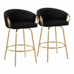Best Sale 🥰 Silver Orchid Battista 26" Fixed-Height Gold Counter Stool With Round Gold Footrest (Set Of 2) Black Velvet 🌟