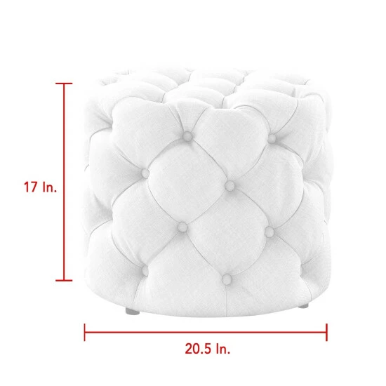 Best Pirce đ Silver Orchid Holm Velvet Or Linen Round Tufted Ottoman Cream White â - Image 7