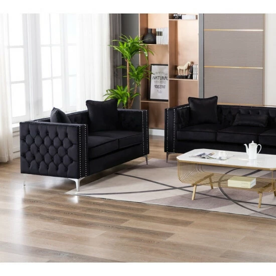 Best deal âď¸ Silver Orchid Winters Glam Button-tufted Velvet Loveseat Black đ 4 Best deal âď¸ Silver Orchid Winters Glam Button-tufted Velvet Loveseat Black đ - Image 2