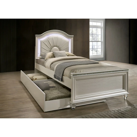Best Sale โค๏ธ Silver Orchid Avery Glam Pearl White Panel Bed ๐