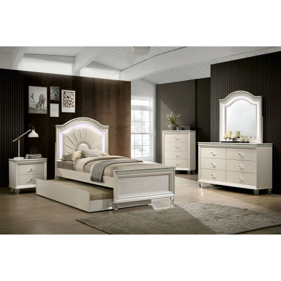 Best Sale โค๏ธ Silver Orchid Avery Glam Pearl White Panel Bed ๐ - Image 2