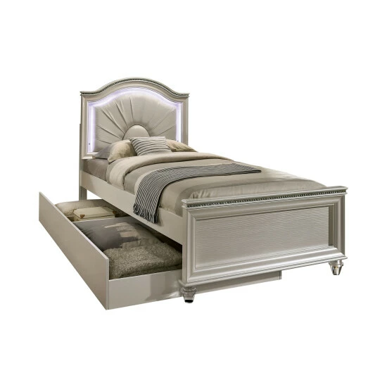 Best Sale โค๏ธ Silver Orchid Avery Glam Pearl White Panel Bed ๐ - Image 3