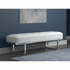 Coupon 🔔 Silver Orchid Hasselquist Tufted Upholstered Bench Off White/chrome 😉