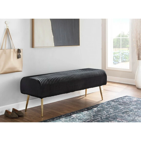 New đ Silver Orchid Corday Pleated Velvet Bench đ - Image 8