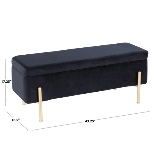 Flash Sale đ Silver Orchid Galotti Storage Bench Black Velvet/gold â - Image 5