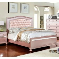 Best Pirce 🥰 Silver Orchid Gibson Rose Gold Button Tufted Bed ✔️