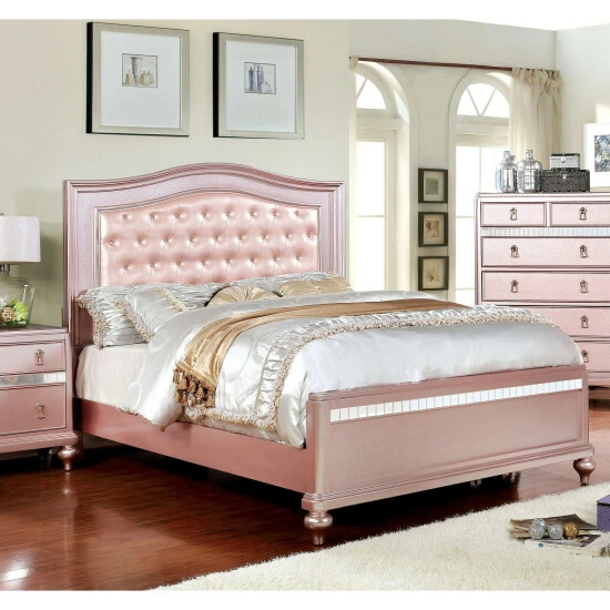 Best Pirce 🥰 Silver Orchid Gibson Rose Gold Button Tufted Bed ✔️