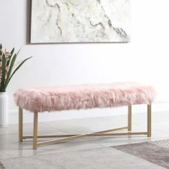 Brand new ❤️ Silver Orchid Kelly Pink Faux Fur Rectangle Bench 🥰