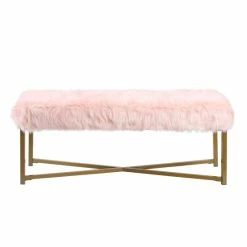 Brand new ❤️ Silver Orchid Kelly Pink Faux Fur Rectangle Bench 🥰 -Silver Orchid Shop unnamed file 862