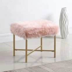 Best Pirce 😉 Silver Orchid Kelly Pink Faux Fur Square Ottoman 🔔