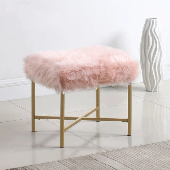 Best Pirce ๐ Silver Orchid Kelly Pink Faux Fur Square Ottoman ๐ 3 Best Pirce ๐ Silver Orchid Kelly Pink Faux Fur Square Ottoman ๐