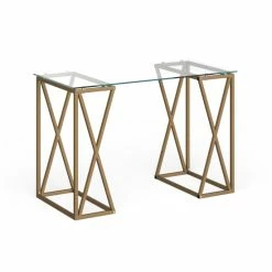 Outlet 🎉 Silver Orchid Grant Gold Glass Top Desk 🎉