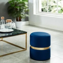 Hot Sale 🎉 Silver Orchid Markus Round Modern Ottoman Blue ❤️