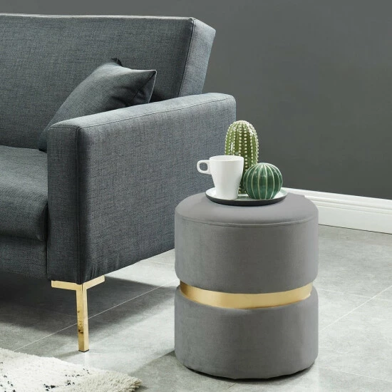 Hot Sale đ Silver Orchid Markus Round Modern Ottoman Blue â¤ď¸ - Image 3