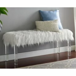 Cheap 👍 Silver Orchid Mackaill White Faux Fur Bench 🎉