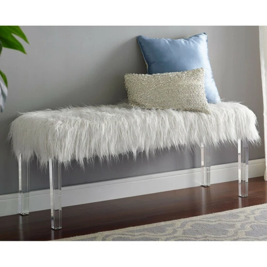 Cheap ๐ Silver Orchid Mackaill White Faux Fur Bench ๐