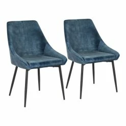 Discount 👏 Silver Orchid Alba Upholstered Dining Chair With Black Metal Finish - Set Of 2 Blue Corduroy ✔️
